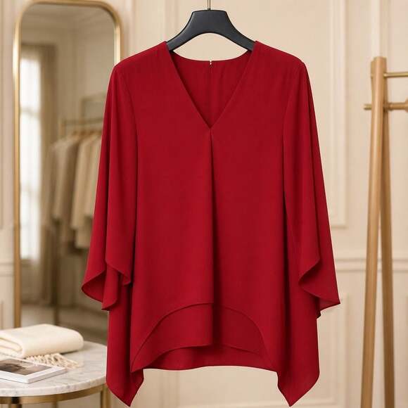Karen Kane Tops - Karen Kane Red V-Neck Poncho Blouse